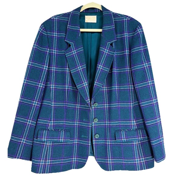 Women’s Pendleton‎ Wool Purple Teal Plaid Plus Size 18 Button Closure Business - Picture 2 of 6